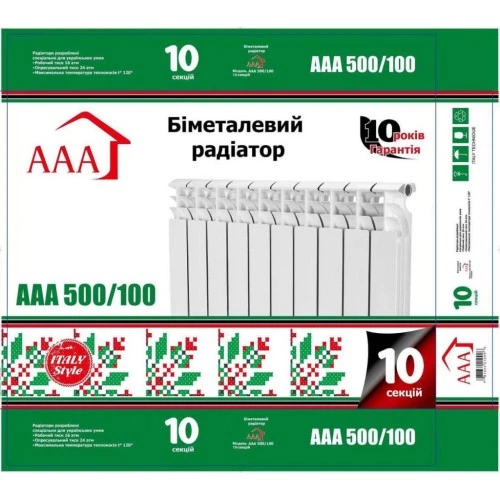 Радиатор отопления AAA біметалевий 500/100 10секцій (70214299) AAA 70214299 951570 - изображение 4