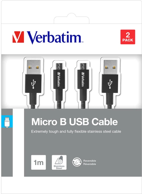 Kabel Verbatim USB - MicroUSB 1 m + 1 m 2 szt. Czarny (23942488743) - obraz 3