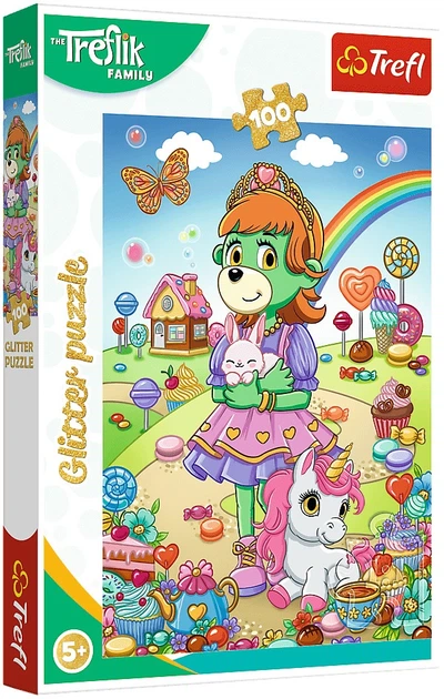 Пазл Trefl Glitter Родина Трефликів: Блискучі Трефлики 100 елементів 14833 (5900511148336) - зображення 1