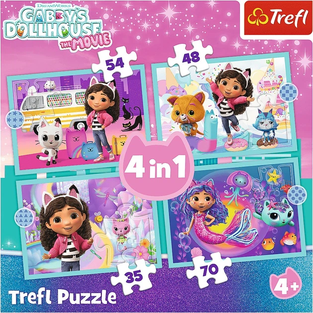 Набір пазлів Trefl 4в1 Ляльковий будинок Габбі: Велика пригода Габбі 35/48/54/70 елементів 34670 (5900511346701) - зображення 2