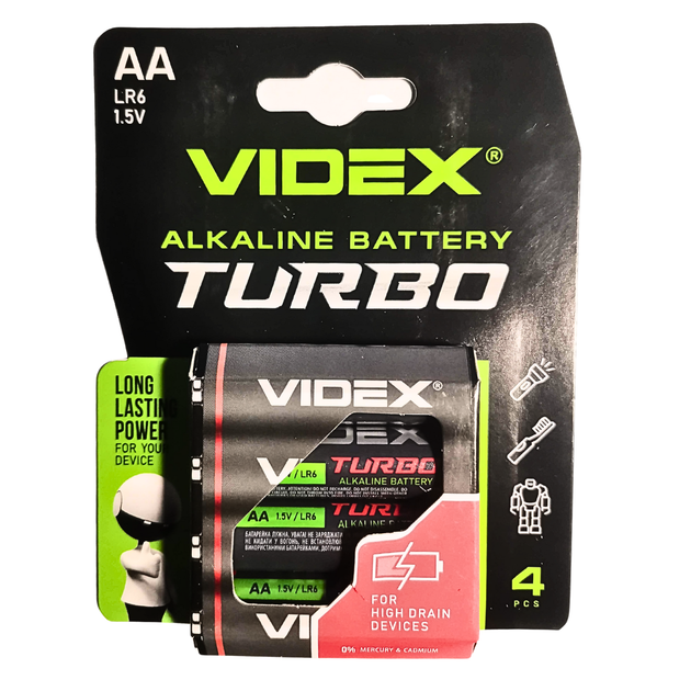 Батарейка щелочная (Alkaline) AA VIDEX Turbo LR6 (4шт.) - изображение 2