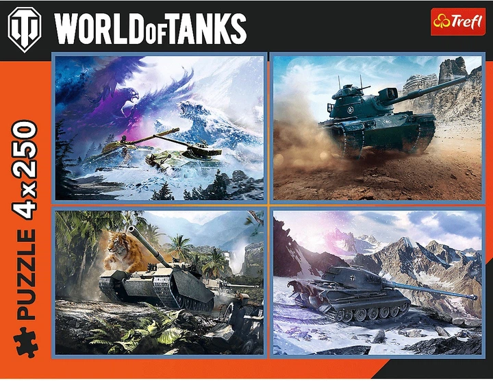 Набір пазлів Trefl World of Tanks: Велика битва танків 4 x 250 елементів 13347 (5900511133479) - зображення 2