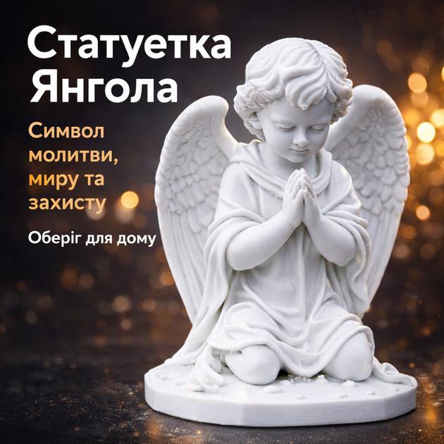 Статуетка Ангел що молиться з крилами Пластик 90мм Білий - изображение 6