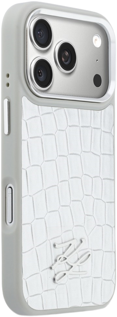 Etui Karl Lagerfeld Croco KL Script Logo MagSafe do Apple iPhone 17 Pro Max Silver (3666339601904) - obraz 4