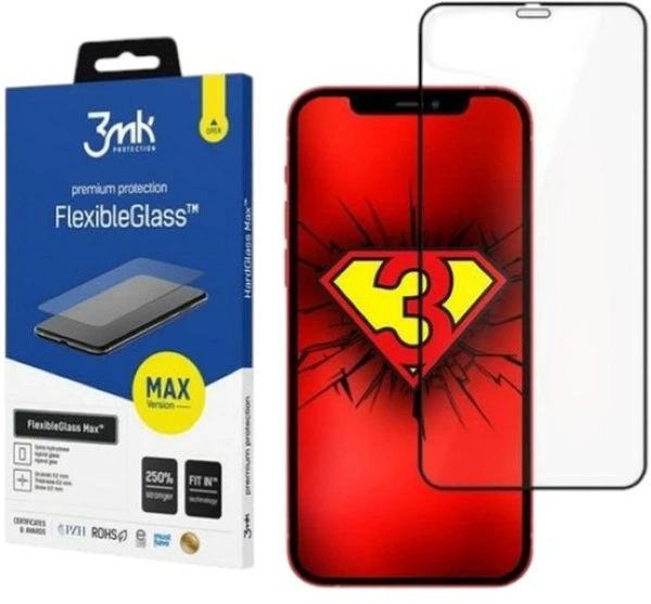 Гібридне скло з посиленими краями 3MK FlexibleGlass Max для iPhone 12/12 Pro 6.1" Black (5903108292276) - зображення 1