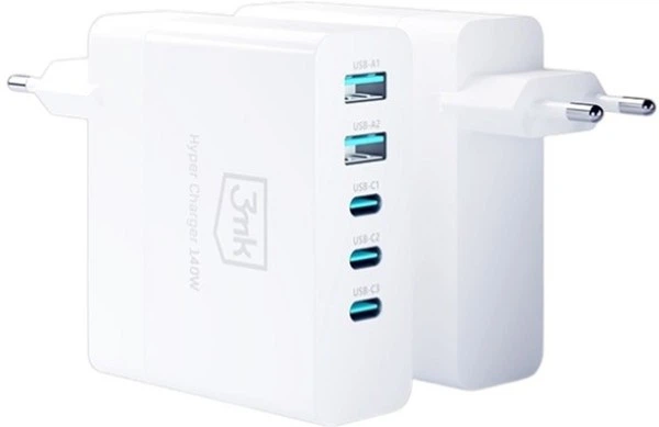 Зарядний пристрій 3MK Hyper Charger 140 W 3 USB-C 2 USB (5903108492379) - зображення 2