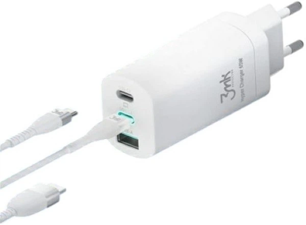 Мережевий зарядний пристрій 3MK Hyper GaN Charger 65 W 2 x USB Type-C + 1 x USB-A PD + QC (5903108406147) - зображення 2