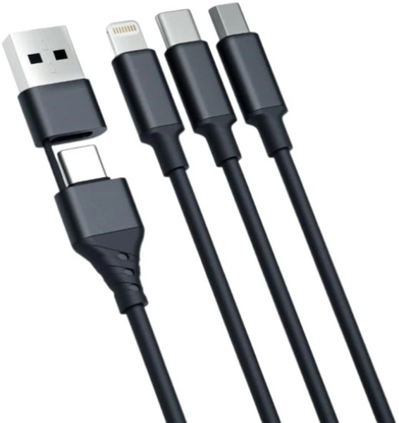 Kabel 3MK Hyper 3 w 1 Type-C USB-A to Type-C micro-USB Lightning 1.5 m Black (5903108541244) - obraz 2