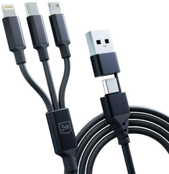 Kabel 3MK Hyper 3 w 1 Type-C USB-A to Type-C micro-USB Lightning 1.5 m Black (5903108541244) - obraz 9