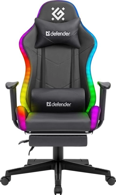 Геймерское кресло Defender Watcher полиуритановое с RGB подсветкой и подножкой (Черное) - изображение 2