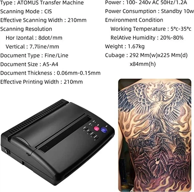 Термотрансферный принтер для тату Sacnahe Slim Black 116F | A4/A6, быстрый перенос эскизов без чернил - изображение 7