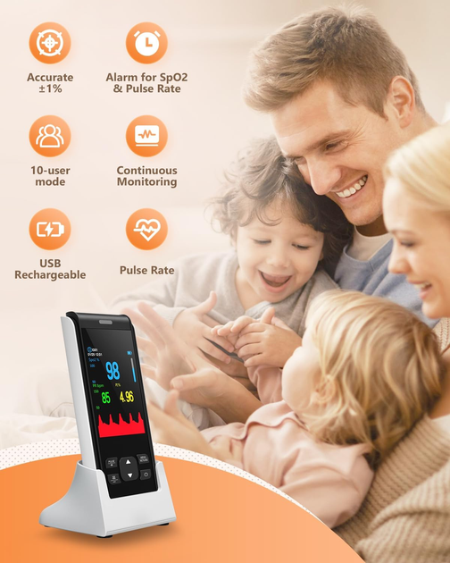 Пульсоксиметр акумуляторний на палець HealthTree JKS50F Bluetooth — Портативний оксиметр з OLED-дисплеєм та пам'яттю (НТ-JKS50F) - зображення 4