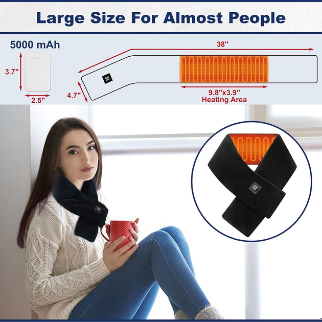 Шарф із підігрівом Graphene Heated Scarf Теплий шарф з перезаряджуваним акумулятором 5000 мА·год - Фото 6 Шарф із підігрівом Graphene Heated Scarf Теплий шарф з перезаряджуваним акумулятором 5000 мА·год - зображення 6