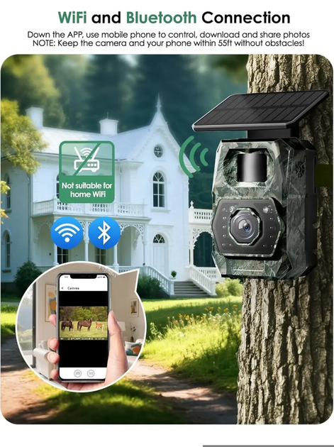 Камера-фотоловушка Solar Trail Camera Wi-Fi 6, 48 МП, 1296P, ночное видение, солнечная панель, аккумулятор 5200 мАч, IP66 - изображение 7