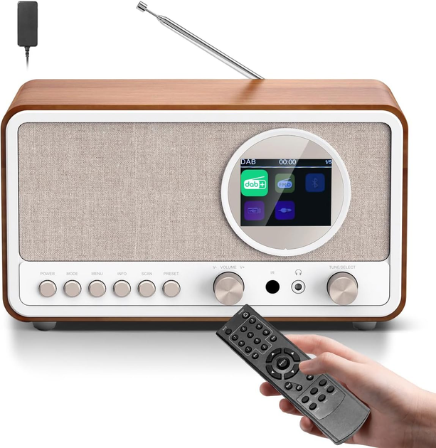 Ретро-радио ETDEUH DAB+/FM Bluetooth 5.0 White: Hi-Fi звук 5Вт, USB, AUX, Пульт ДУ и Двойной Будильник — Премиум Дизайн - изображение 3