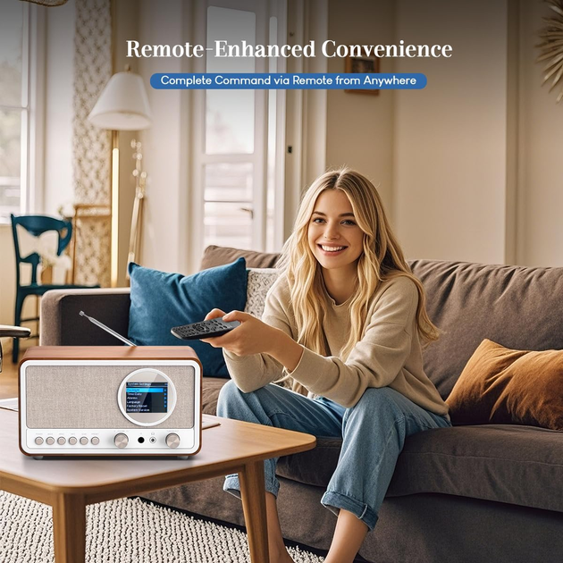 Ретро-радио ETDEUH DAB+/FM Bluetooth 5.0 White: Hi-Fi звук 5Вт, USB, AUX, Пульт ДУ и Двойной Будильник — Премиум Дизайн - изображение 6