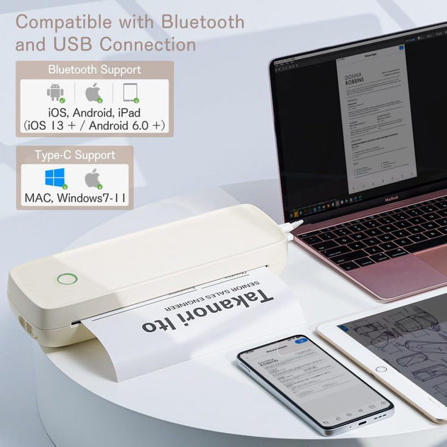 Термопринтер Kalopsia A4: 203DPI Bluetooth USB принтер для термопаперу A4/4/3/2 безчорнильний принтер iOS, Mac, Windows, Android - Фото 4 Термопринтер Kalopsia A4: 203DPI Bluetooth USB принтер для термопаперу A4/4/3/2 безчорнильний принтер iOS, Mac, Windows, Android - зображення 4
