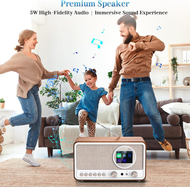 Ретро-радио ETDEUH DAB+/FM Bluetooth 5.0 White: Hi-Fi звук 5Вт, USB, AUX, Пульт ДУ и Двойной Будильник — Премиум Дизайн - изображение 8