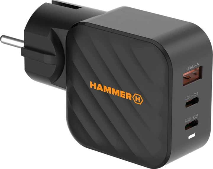 Мережевий зарядний пристрій HAMMER RapidCharge 2 x USB Type-C + 1 x USB Type-A 65 W Black (5902983643494) - зображення 2