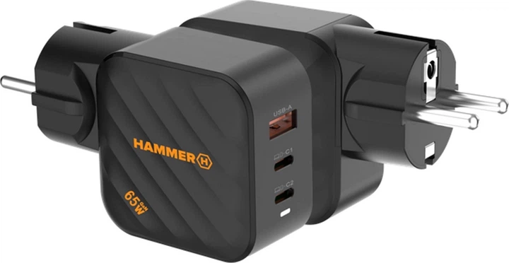 Сетевое зарядное устройство HAMMER RapidCharge 2 x USB Type-C + 1 x USB Type-A 65 Вт Black (5902983643494) - Фото 4 Сетевое зарядное устройство HAMMER RapidCharge 2 x USB Type-C + 1 x USB Type-A 65 Вт Black (5902983643494) - изображение 4