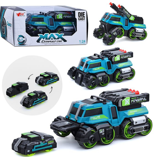 Дитяча машинка Max Catapult Car 3 в 1 MY66-M1223 Blue зі світлом, звуком і стрільбою патронами на присосках - зображення 2