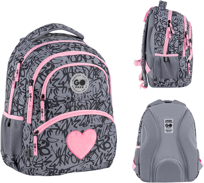 Рюкзак GoPack с ортопедической спинкой Education Fluffy Heart 40x30x15 см Серый (GO26-175M-4) - Фото 2 Рюкзак GoPack с ортопедической спинкой Education Fluffy Heart 40x30x15 см Серый (GO26-175M-4) - изображение 2