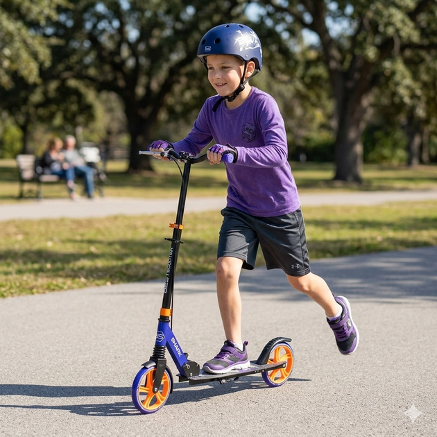 Самокат двухколесный Best Scooter SHARK SH-10042 с ручным тормозом, амортизатором, колесами PU 200 мм, складной, регулируемый руль - изображение 2