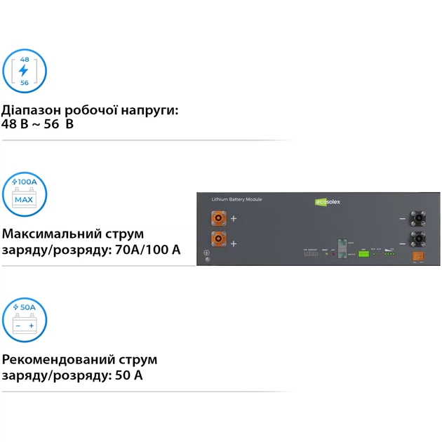 Акумуляторна батарея Ecosolex RS-R51100A 51.2V 100Ah 5.12kWh LiFePo4 (RS-R51100A) - Фото 4 Акумуляторна батарея Ecosolex RS-R51100A 51.2V 100Ah 5.12kWh LiFePo4 (RS-R51100A) - зображення 4