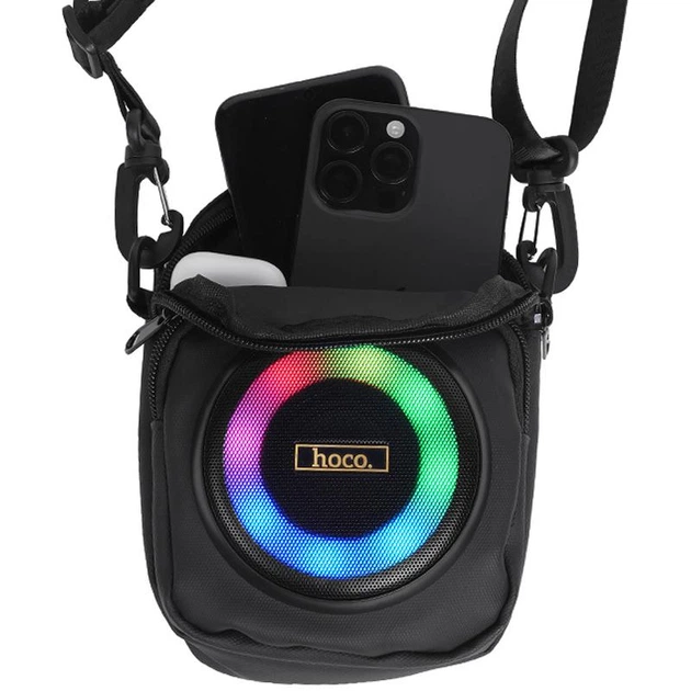 Сумка кросс-боди со встроенной колонкой hoco. HC41 Wave Bass 2-в-1 поддержка Bluetooth 5.4, FM, TF, USB режимов и проводного микрофона , батарея 2500 мАч, что обеспечивает до 3 часов работы Black - Фото 4 Сумка кросс-боди со встроенной колонкой hoco. HC41 Wave Bass 2-в-1 поддержка Bluetooth 5.4, FM, TF, USB режимов и проводного микрофона , батарея 2500 мАч, что обеспечивает до 3 часов работы Black - изображение 4