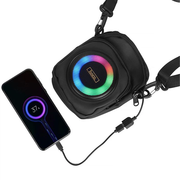 Сумка кросс-боди со встроенной колонкой hoco. HC41 Wave Bass 2-в-1 поддержка Bluetooth 5.4, FM, TF, USB режимов и проводного микрофона , батарея 2500 мАч, что обеспечивает до 3 часов работы Black - Фото 6 Сумка кросс-боди со встроенной колонкой hoco. HC41 Wave Bass 2-в-1 поддержка Bluetooth 5.4, FM, TF, USB режимов и проводного микрофона , батарея 2500 мАч, что обеспечивает до 3 часов работы Black - изображение 6
