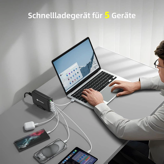 Зарядна станція HUNDA 5-в-1 GaN 245W (3xUSB-C, 2xUSB-A) - Фото 2 Зарядна станція HUNDA 5-в-1 GaN 245W (3xUSB-C, 2xUSB-A) - изображение 2