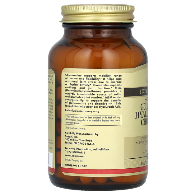 Глюкозамин, гиалуроновая кислота, хондроитин и МСМ SOLGAR "Glucosamine Hyaluronic Acid Chondroitin MSМ" хондропротектор (60 таблеток) - Фото 3 Глюкозамин, гиалуроновая кислота, хондроитин и МСМ SOLGAR "Glucosamine Hyaluronic Acid Chondroitin MSМ" хондропротектор (60 таблеток) - изображение 3