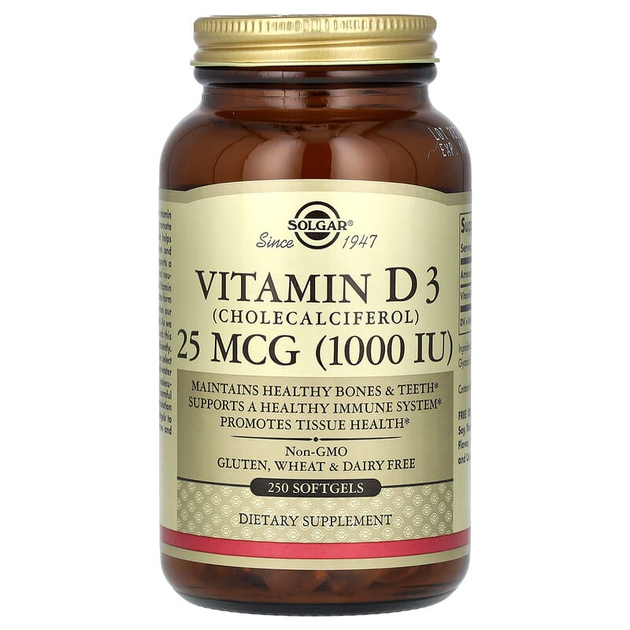 Вітамін D3, SOLGAR "Vitamin D3 (Cholecalciferol)" холекальциферол, 1000 МО (250 гельових капсул) - Фото 1 Вітамін D3, SOLGAR "Vitamin D3 (Cholecalciferol)" холекальциферол, 1000 МО (250 гельових капсул) - зображення 1