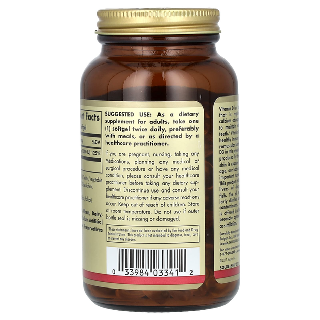 Вітамін D3, SOLGAR "Vitamin D3 (Cholecalciferol)" холекальциферол, 1000 МО (250 гельових капсул) - Фото 3 Вітамін D3, SOLGAR "Vitamin D3 (Cholecalciferol)" холекальциферол, 1000 МО (250 гельових капсул) - зображення 3