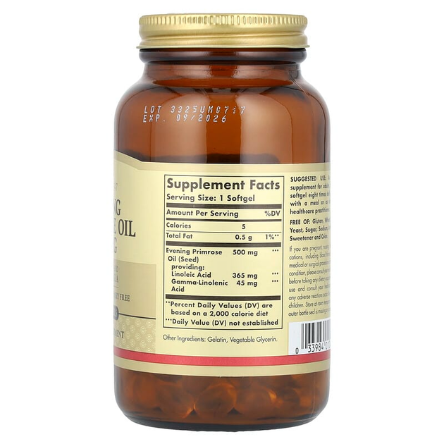 Масло примулы вечерней SOLGAR "Evening Primrose Oil" 500 мг (180 гелевых капсул) - изображение 2