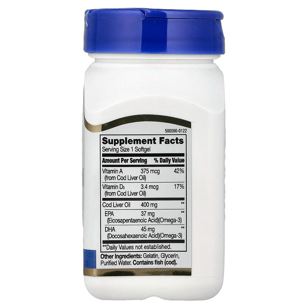 Жир из печени норвежской трески 21st Century "Norwegian Cod Liver Oil" с витаминами A и D, 400 мг (110 гелевых капсул) - изображение 3