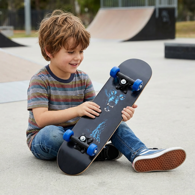 Детский мини скейт скейтборд детский волк SP-Sport Kids 1407 Black