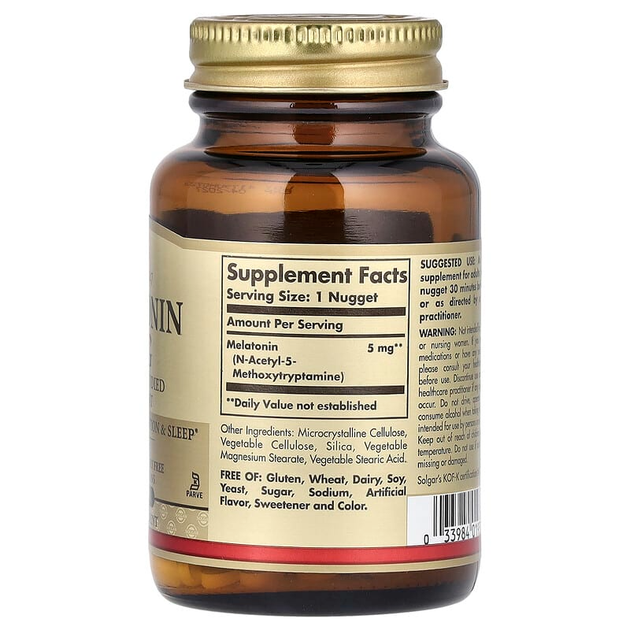 Мелатонін SOLGAR "Melatonin" здоровий цикл сну, 5 мг (120 таблеток) - зображення 2