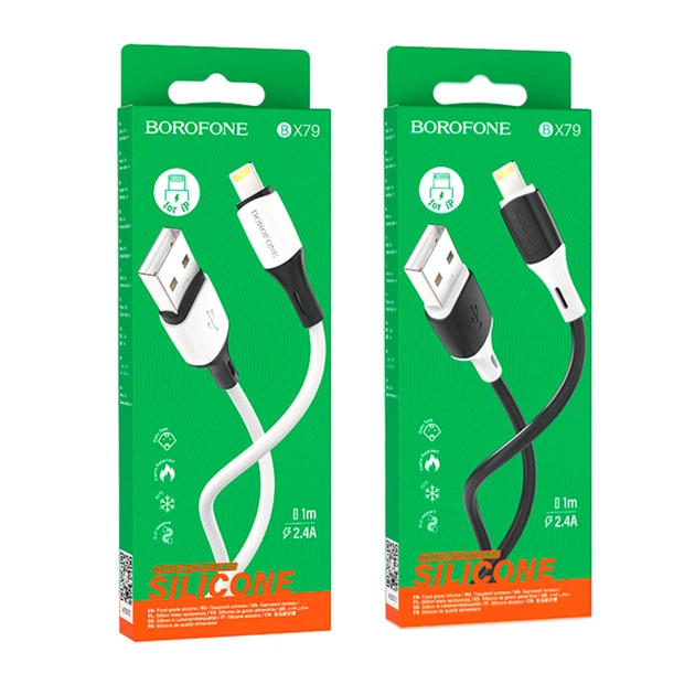 Кабель USB Borofone BX79 Silicone Lightning 2.4A (чорний) - изображение 3