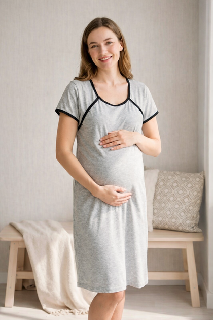 Ночная сорочка в роддом для беременных и кормящих мам серая 50 (XL) - Фото 2 Ночная сорочка в роддом для беременных и кормящих мам серая 50 (XL) - изображение 2