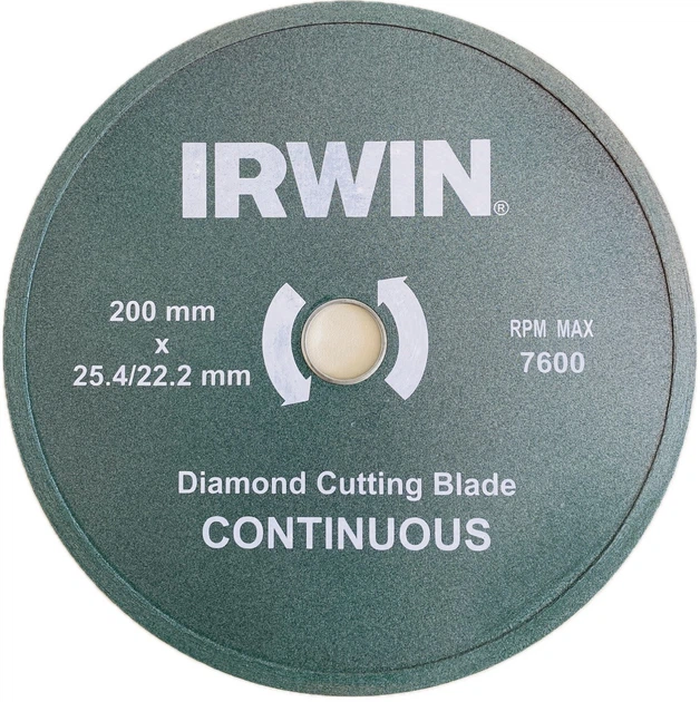 Алмазный диск Irwin Ø200x25,4 мм по керамике, сплошной, высокая прочность - Фото 1 Алмазный диск Irwin Ø200x25,4 мм по керамике, сплошной, высокая прочность - изображение 1