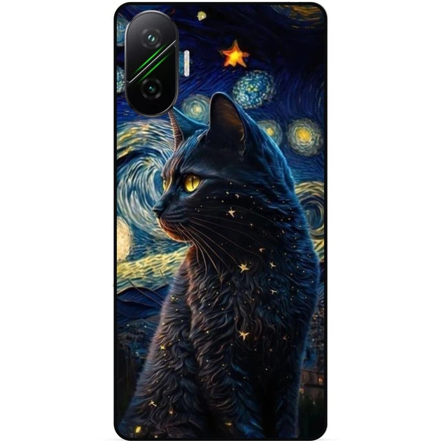 Силиконовый бампер чехол Candy для Xiaomi Poco F7 с рисунком Кошечка Ван Гог Звездная ночь - Фото 1 Силиконовый бампер чехол Candy для Xiaomi Poco F7 с рисунком Кошечка Ван Гог Звездная ночь - изображение 1