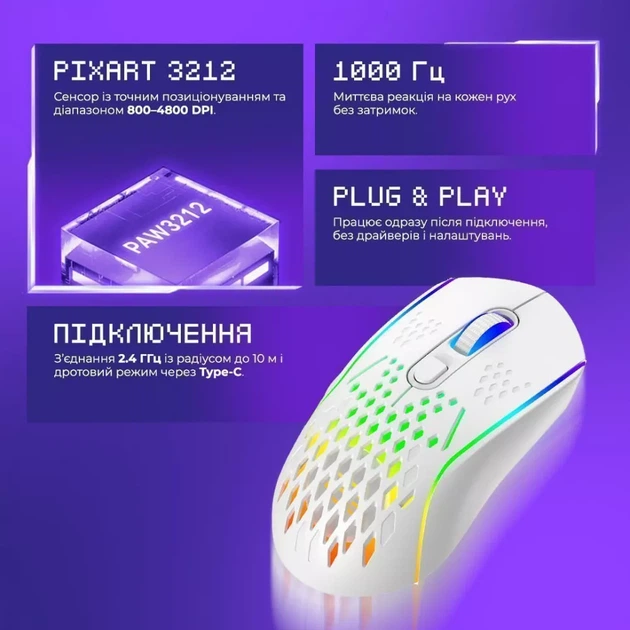Бездротова ігрова миша Proove Gaming Buzz біла - Фото 2 Бездротова ігрова миша Proove Gaming Buzz біла - изображение 2
