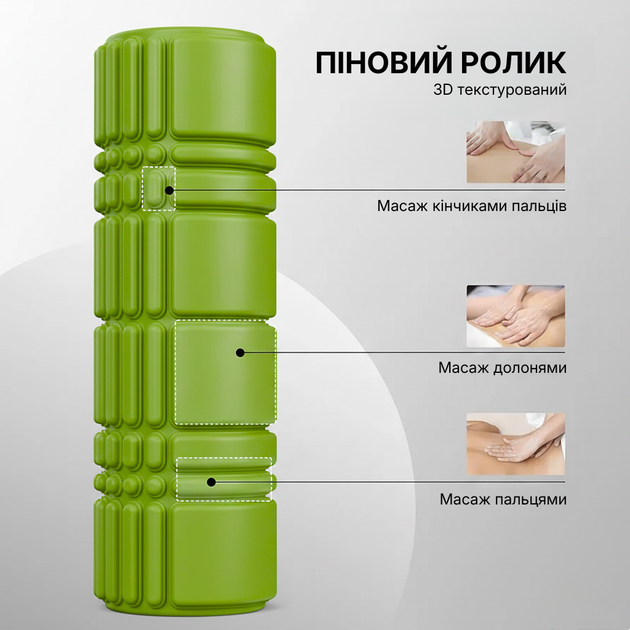Массажный ролик WCG K3 Premium Foam Roller 42 см, салатовый, 3D рельеф, EVA, до 200 кг - Фото 2 Массажный ролик WCG K3 Premium Foam Roller 42 см, салатовый, 3D рельеф, EVA, до 200 кг - изображение 2