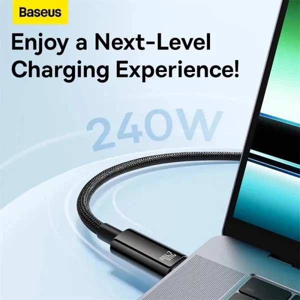 Кабель швидкого заряджання Type-C to Type-C Baseus Tungsten Gold 240W PD3.1 1m Fast Charging Data Cable, чорний - зображення 6