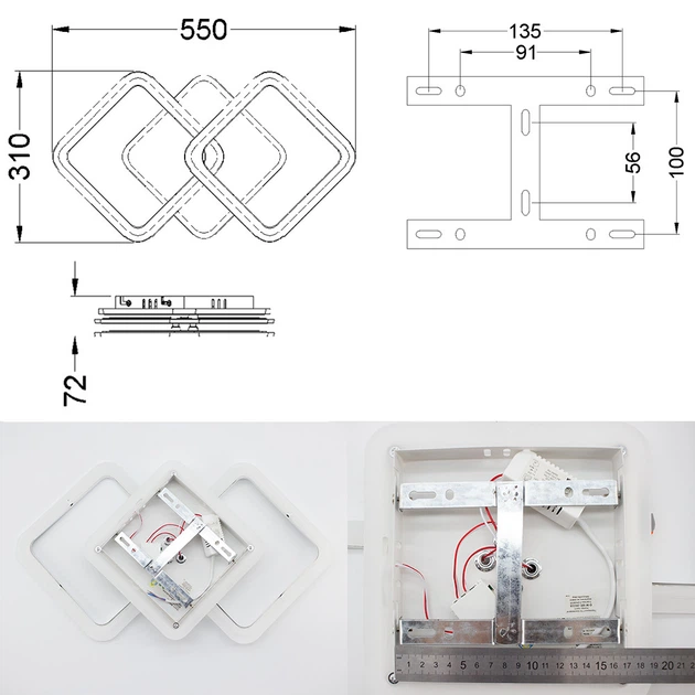 Светодиодная люстра MOKA 62W 3S 550x310x72-WHITE-220-IP20 - Фото 5 Светодиодная люстра MOKA 62W 3S 550x310x72-WHITE-220-IP20 - изображение 5