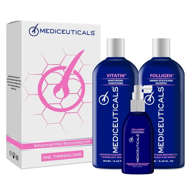 Набір Mediceuticals Advanced Hair Restoration Fine Thinning для стимулювання росту волосся для жінок - Фото 1 Набір Mediceuticals Advanced Hair Restoration Fine Thinning для стимулювання росту волосся для жінок - изображение 1