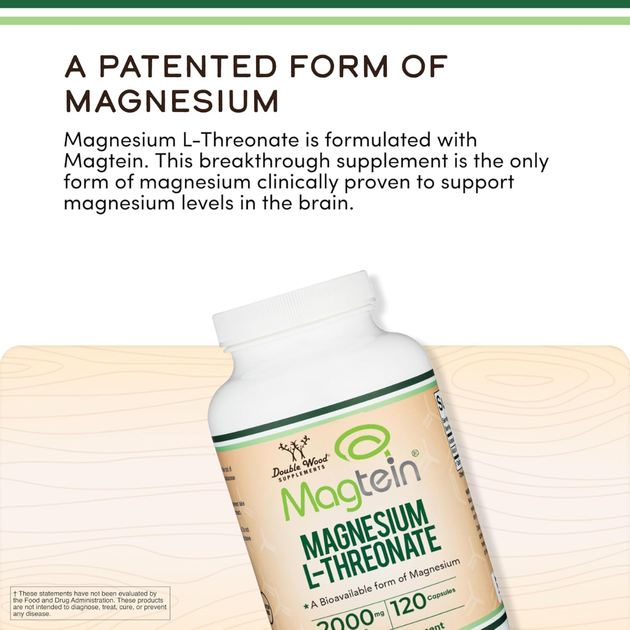 Double Wood supplements Magtein Magnesium L-threonate 2000 мг 120 капсул L-треонат магния для работы мозга и нервной системы - изображение 3