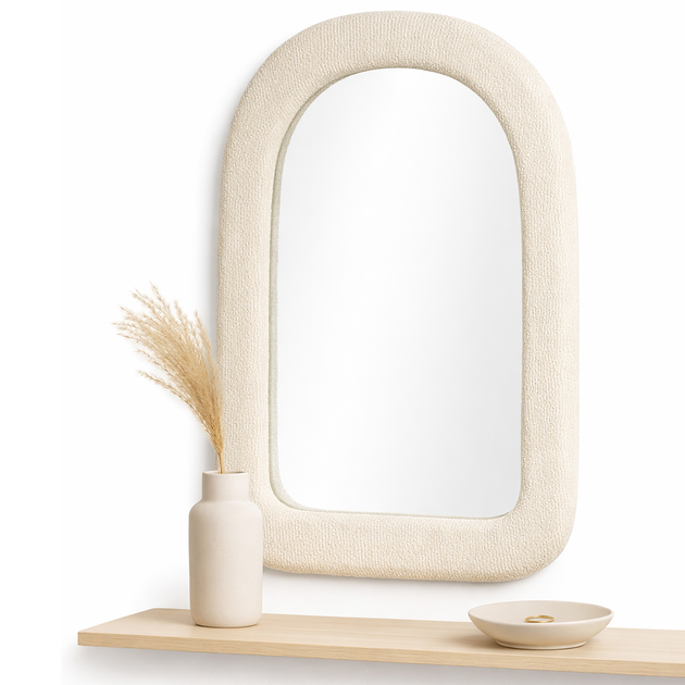Настінне дзеркало Bouclé Arch BA-58 в текстильній рамі 58×38 см White (3_08047) - Фото 6 Настінне дзеркало Bouclé Arch BA-58 в текстильній рамі 58×38 см White (3_08047) - зображення 6