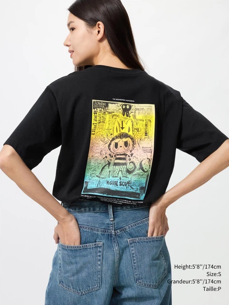 Футболка хлопковая оверсайз длинная женская Uniqlo 666286036 XS Черная с принтом (1159855707) - изображение 3
